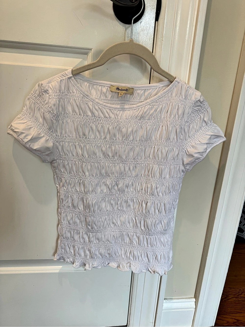 Madewell Smocked Short-Sleeve Top White XXS